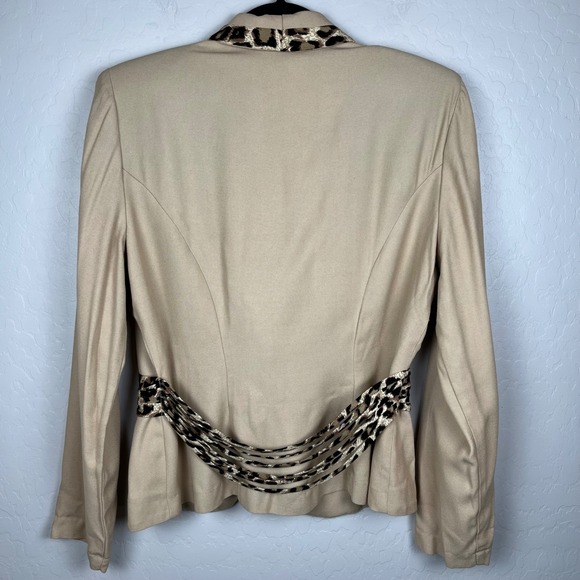 VTG R.J. & Co Women's Tan Dress Suit Set Leopard Trim Size 10P USA *FLAWS* - Picture 4 of 16